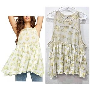 White Floral Sleeveless Peplum Tank Top